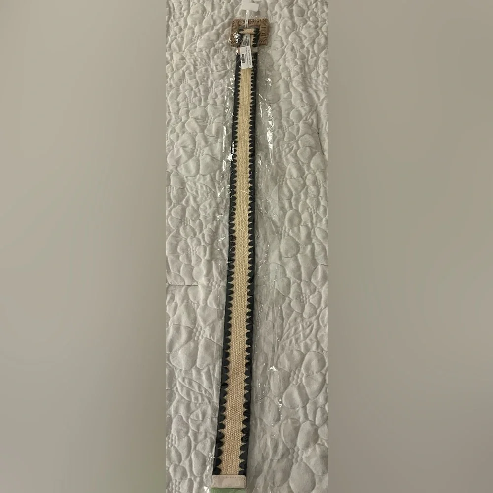 Natural Black Rectangular Rattan Crochet Trim Belt